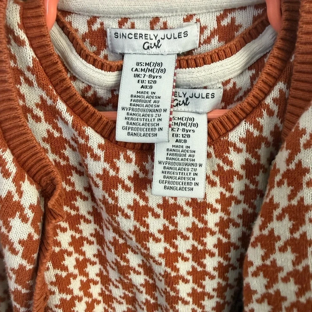 Sincerely Jules Kids Houndstooth Cardigan and Sleeveless Top Set Rust and White
